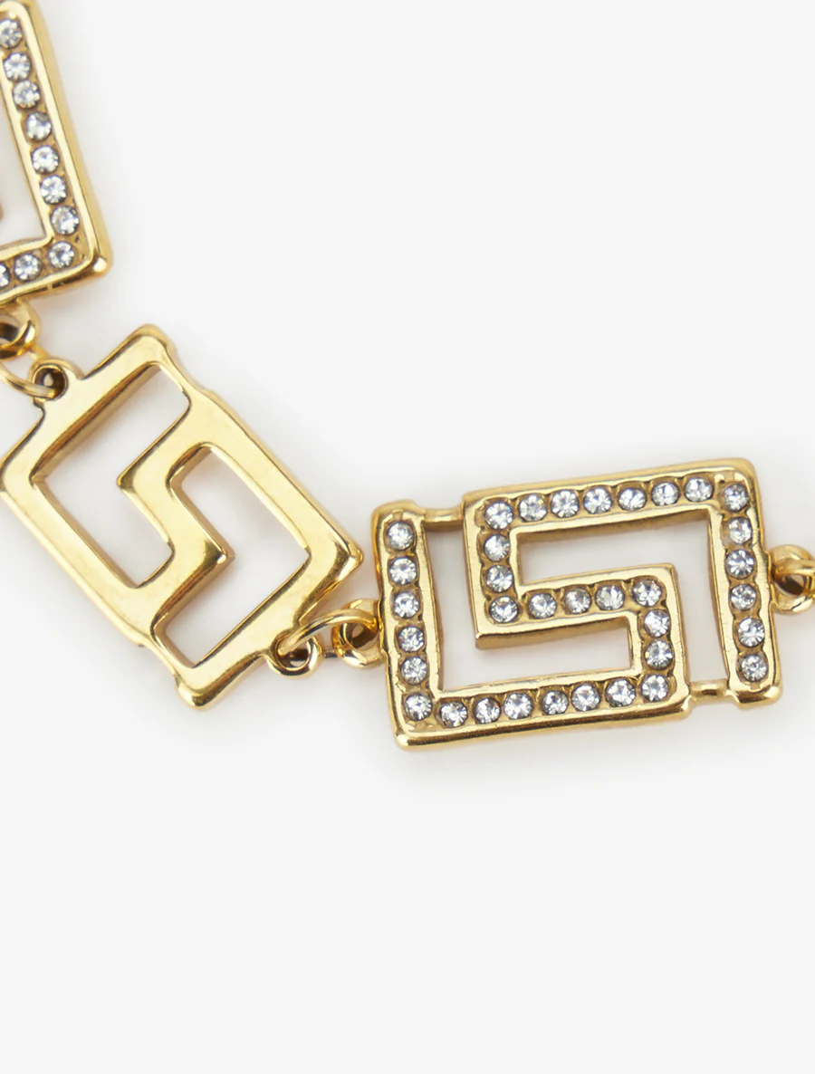 Bracelet à maillons style grec et strass - Or - Image 3