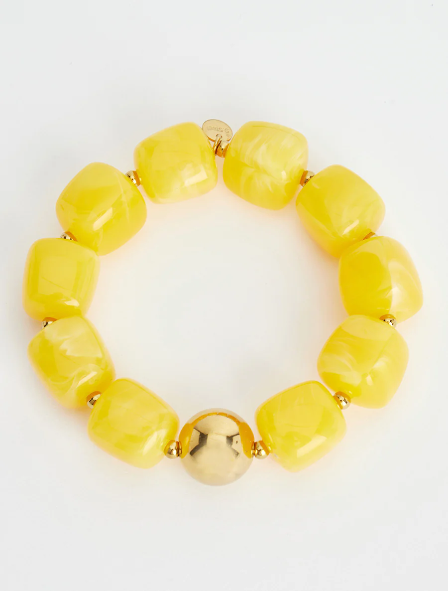 Bracelet à perles en résine et métal - Jaune - Image 2