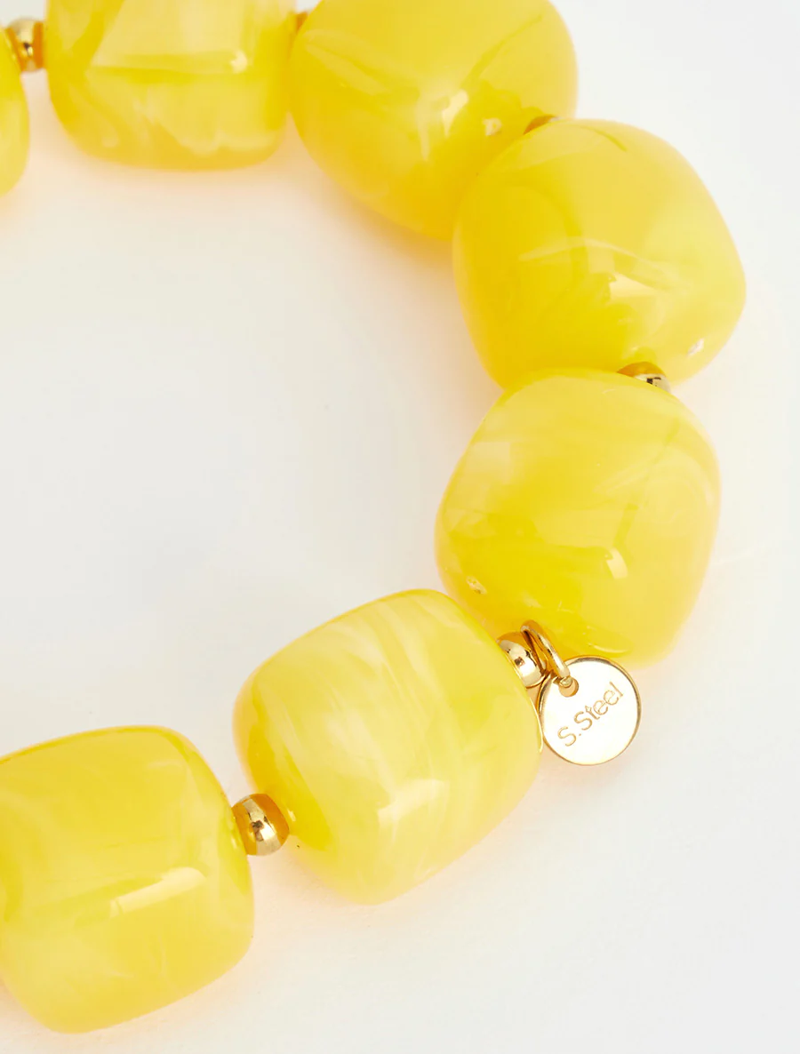 Bracelet à perles en résine et métal - Jaune - Image 3