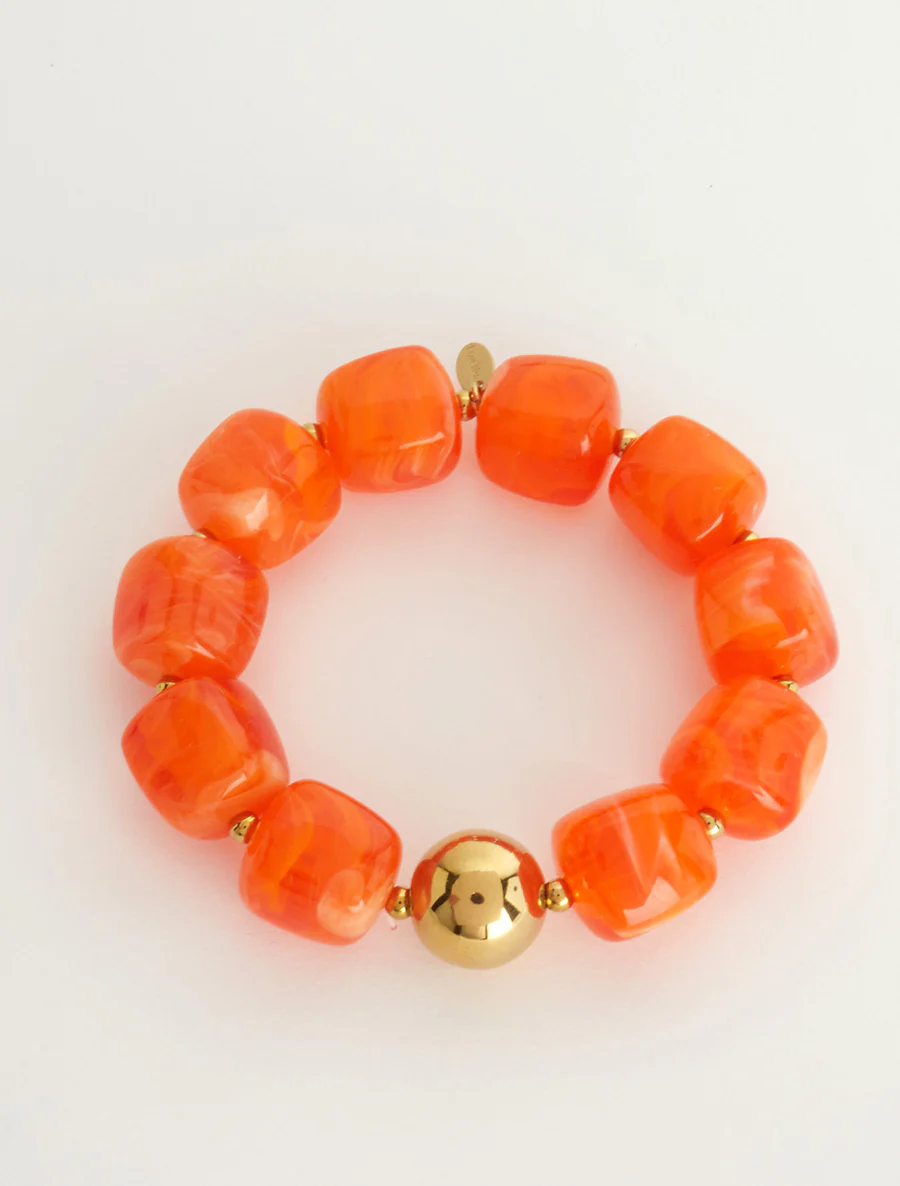 Bracelet à perles en résine et métal - Orange - Image 2