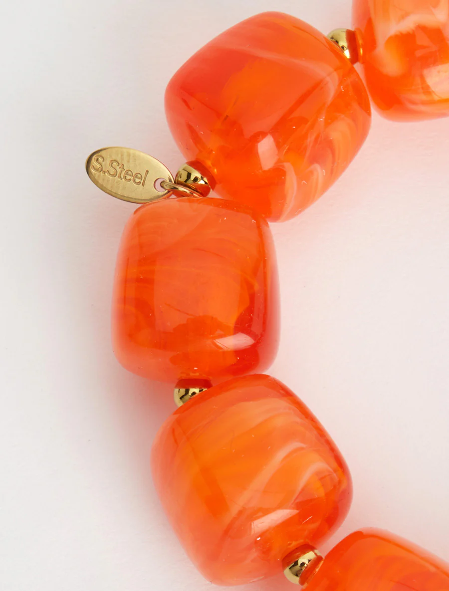 Bracelet à perles en résine et métal - Orange - Image 3