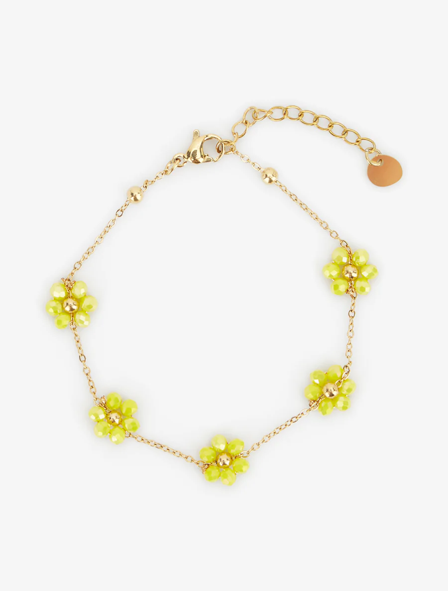 Bracelet à petites fleurs perlées et colorées - Jaune - Image 2
