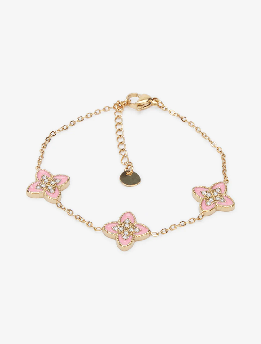 Bracelet à trèfles ornées de zircons blancs - Or/rose - Image 2