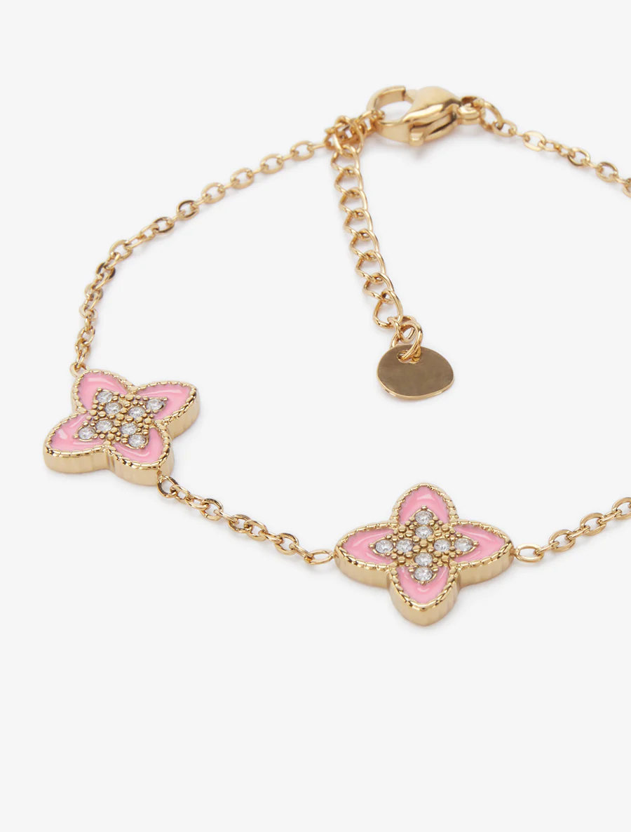 Bracelet à trèfles ornées de zircons blancs - Or/rose - Image 3