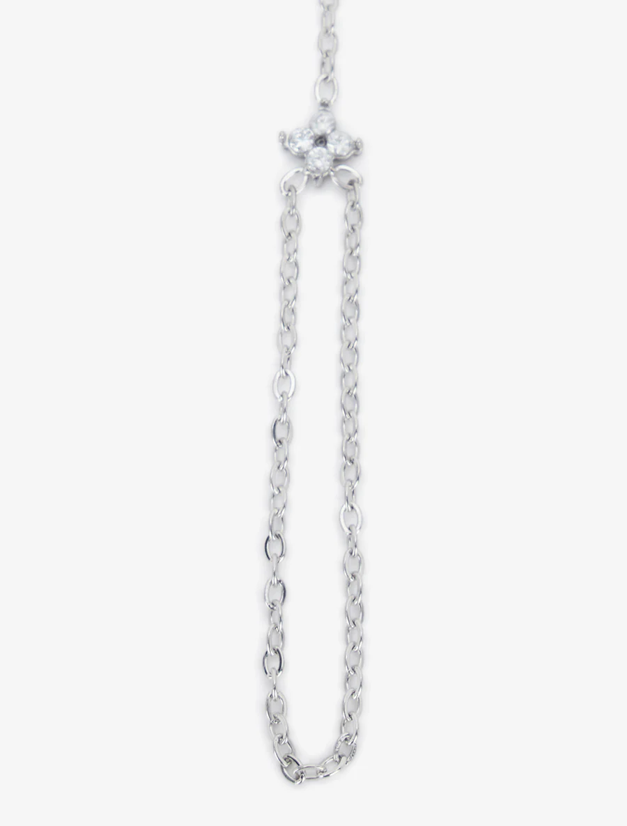 Bracelet chaîne de main à zircons blancs - Argent - Image 3
