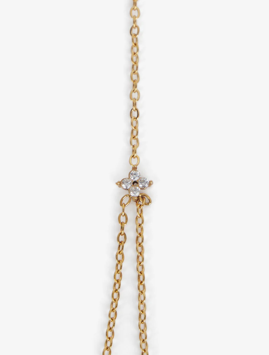 Bracelet chaîne de main à zircons blancs - Or - Image 3