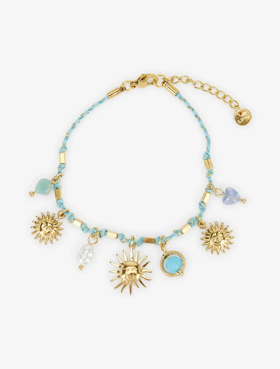 Bracelet corde à charms soleil et perles - Or/bleu - Image 2