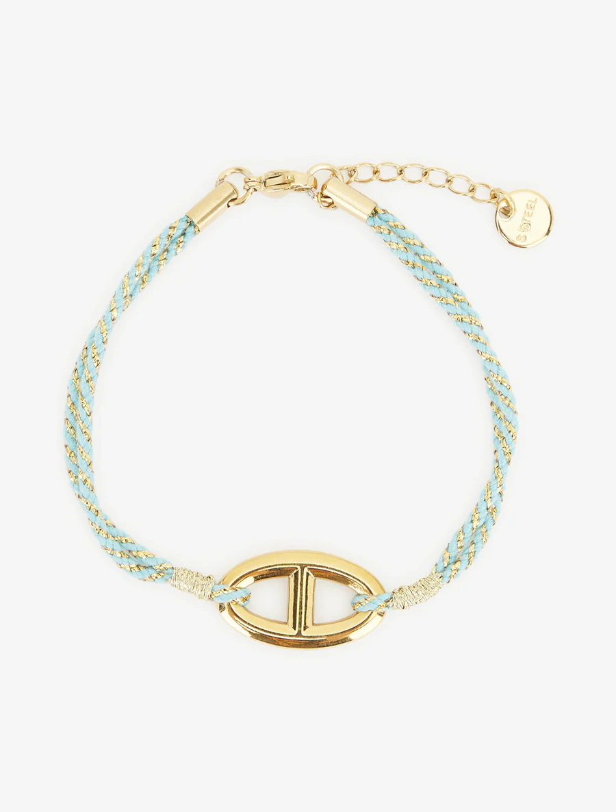 Bracelet cordes irisées à maillon ovale - Or/bleu turquoise - Image 2