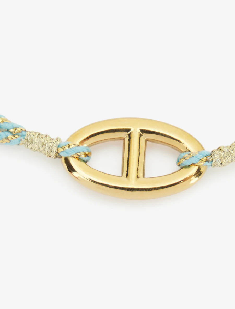 Bracelet cordes irisées à maillon ovale - Or/bleu turquoise - Image 3