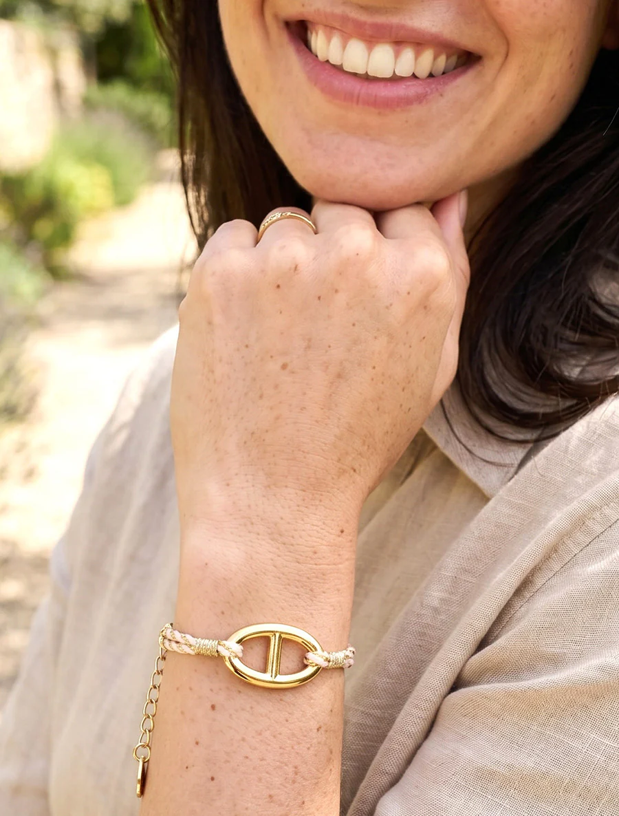 Bracelet cordes irisées à maillon ovale - Or/rose pâle