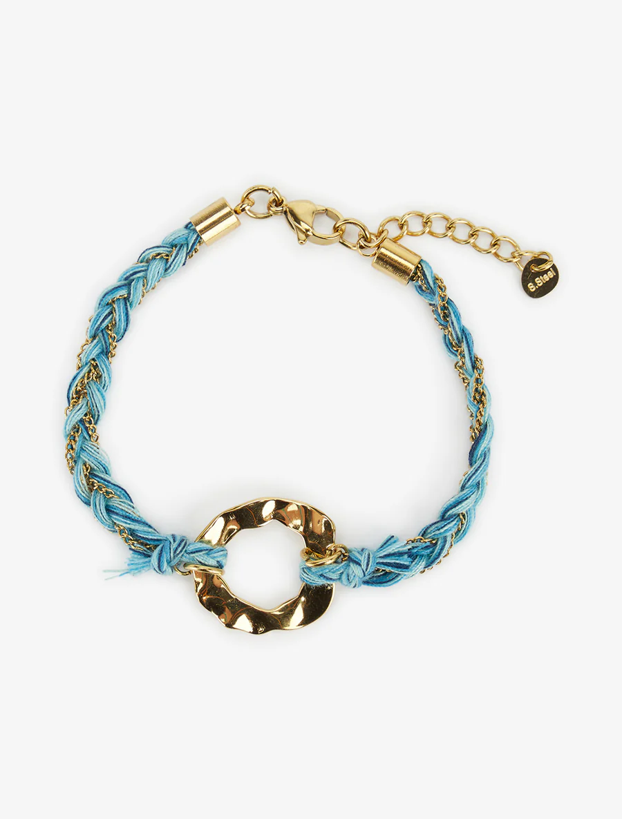 Bracelet en chaînes et fils tressés - Or/bleu - Image 2