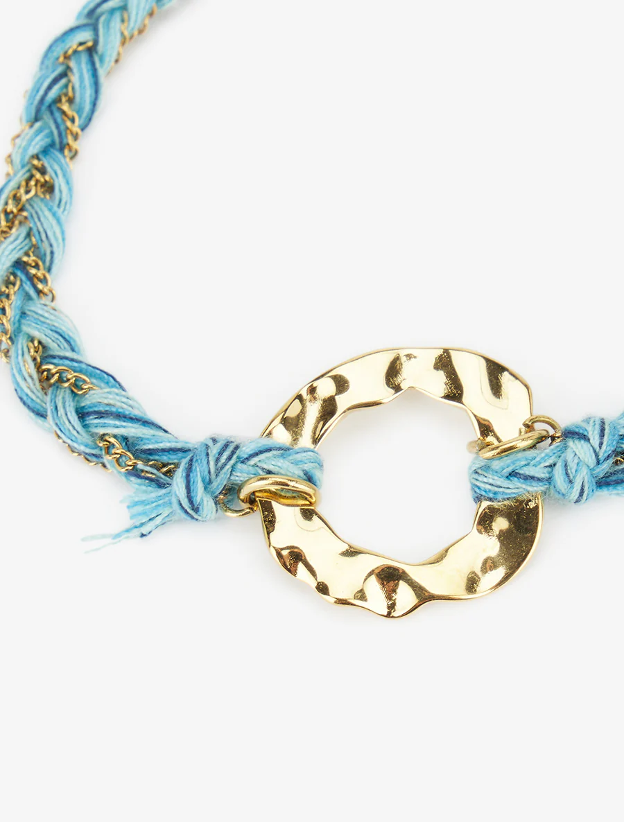Bracelet en chaînes et fils tressés - Or/bleu - Image 3