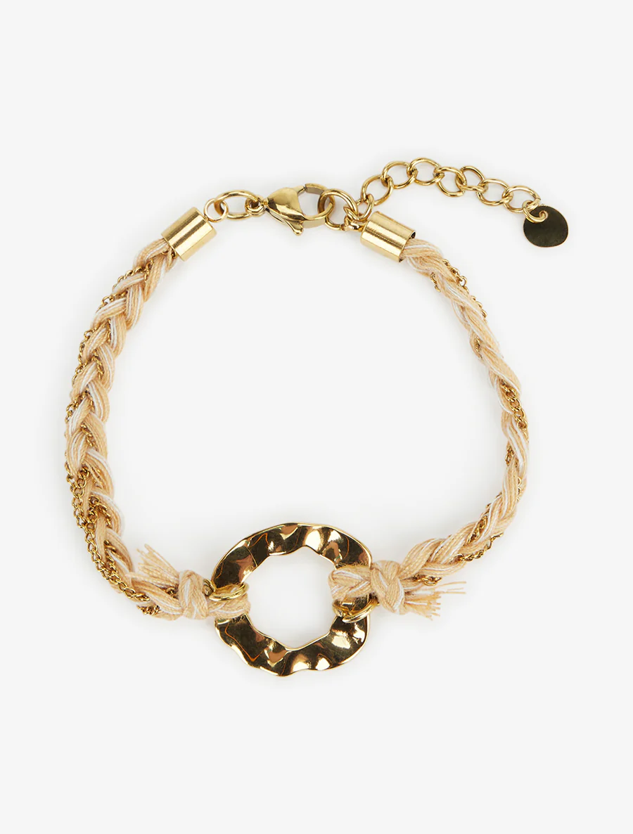 Bracelet en chaînes et fils tressés - Or/taupe - Image 2