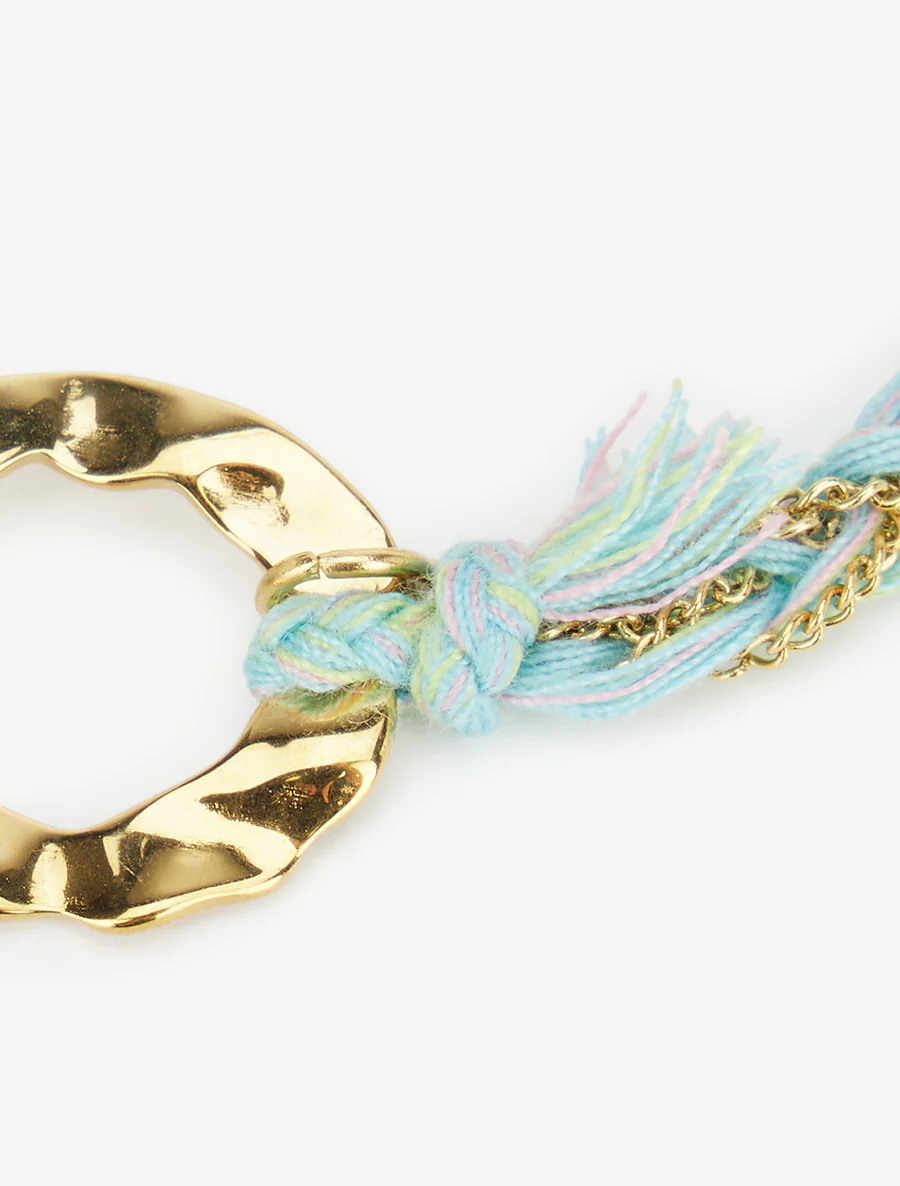 Bracelet en chaînes et fils tressés - Or/vert d'eau - Image 3
