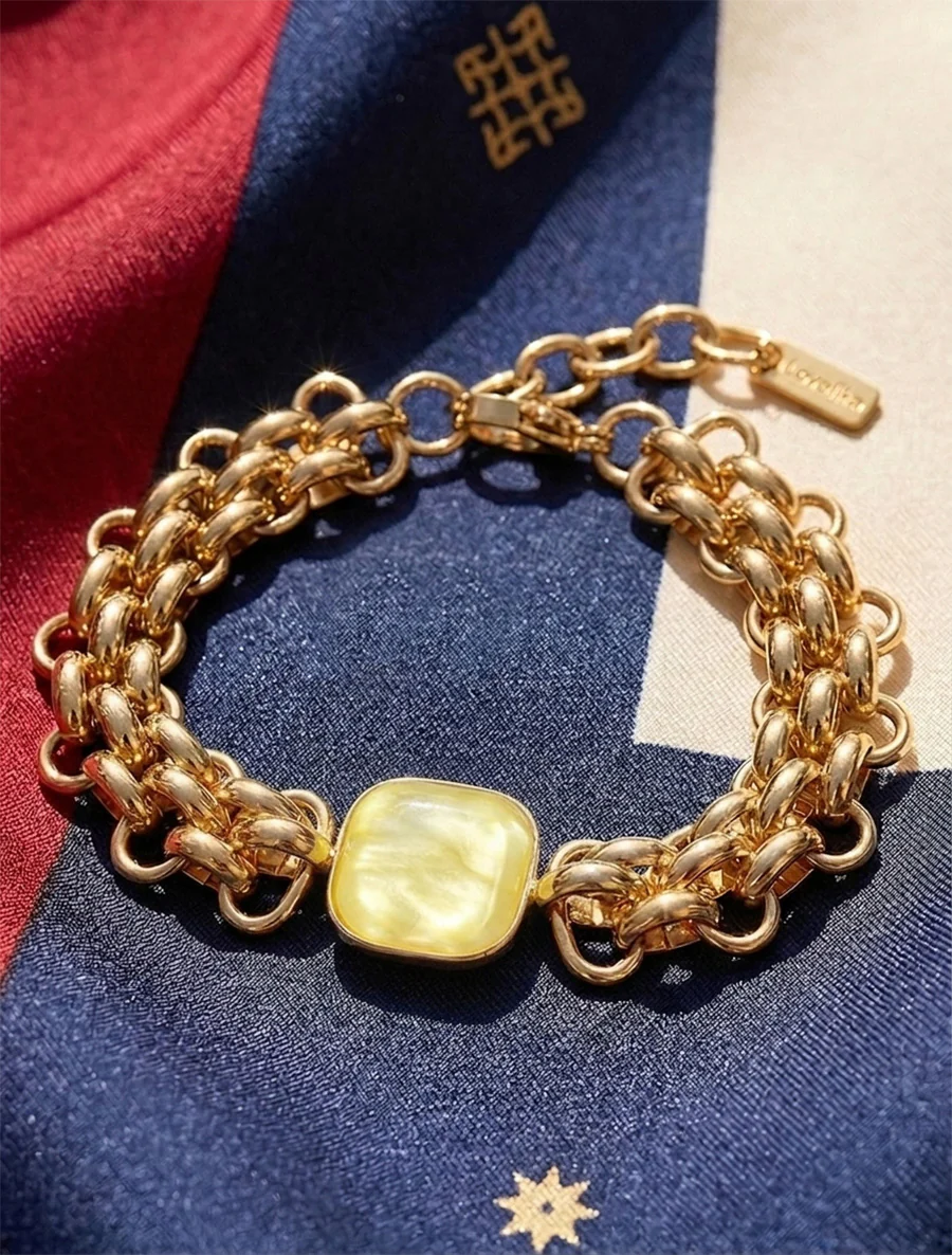 Bracelet en maille fantaisie à empiècement en résine - Jaune