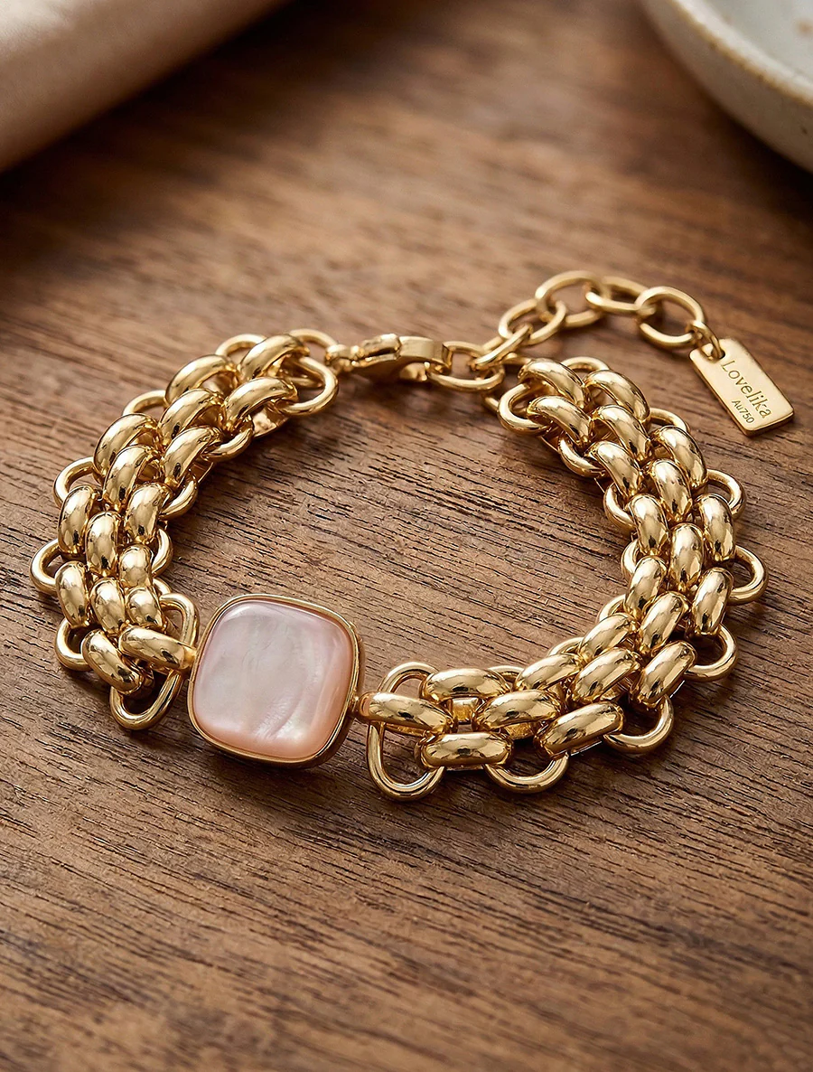 Bracelet en maille fantaisie à empiècement en résine - Rose