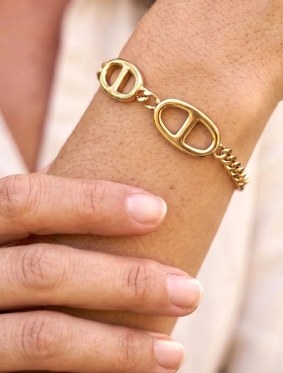 Bracelet en maille gourmette et style marin - Or