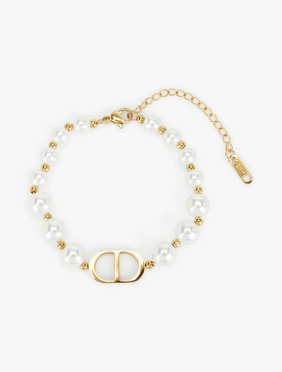 Bracelet en perle à charm ovale - Or/blanc - Image 2