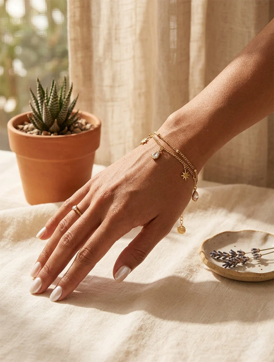 Bracelet étoiles et gouttes ornées de zircons blancs - Or