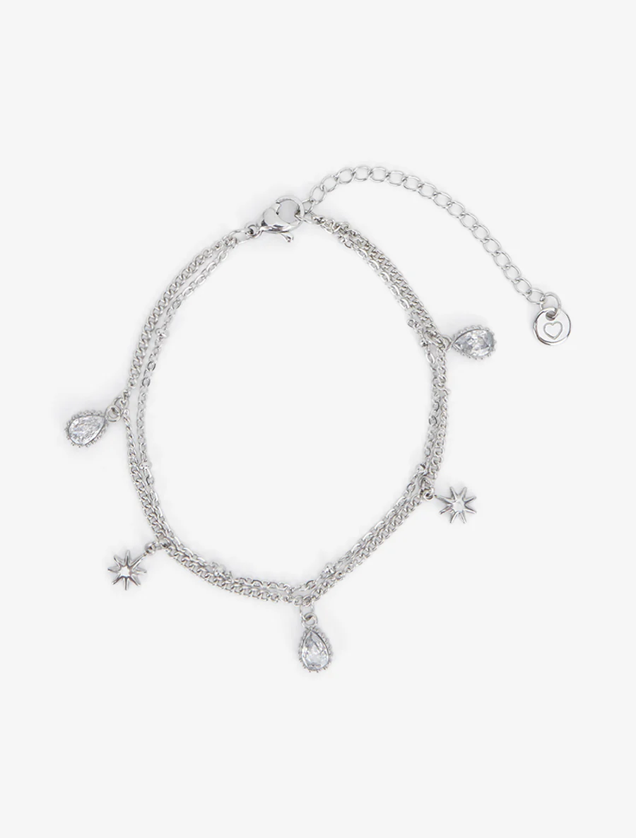 Bracelet étoiles et gouttes ornées de zircons blancs - Argent - Image 2