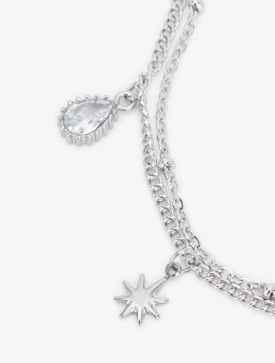 Bracelet étoiles et gouttes ornées de zircons blancs - Argent - Image 3