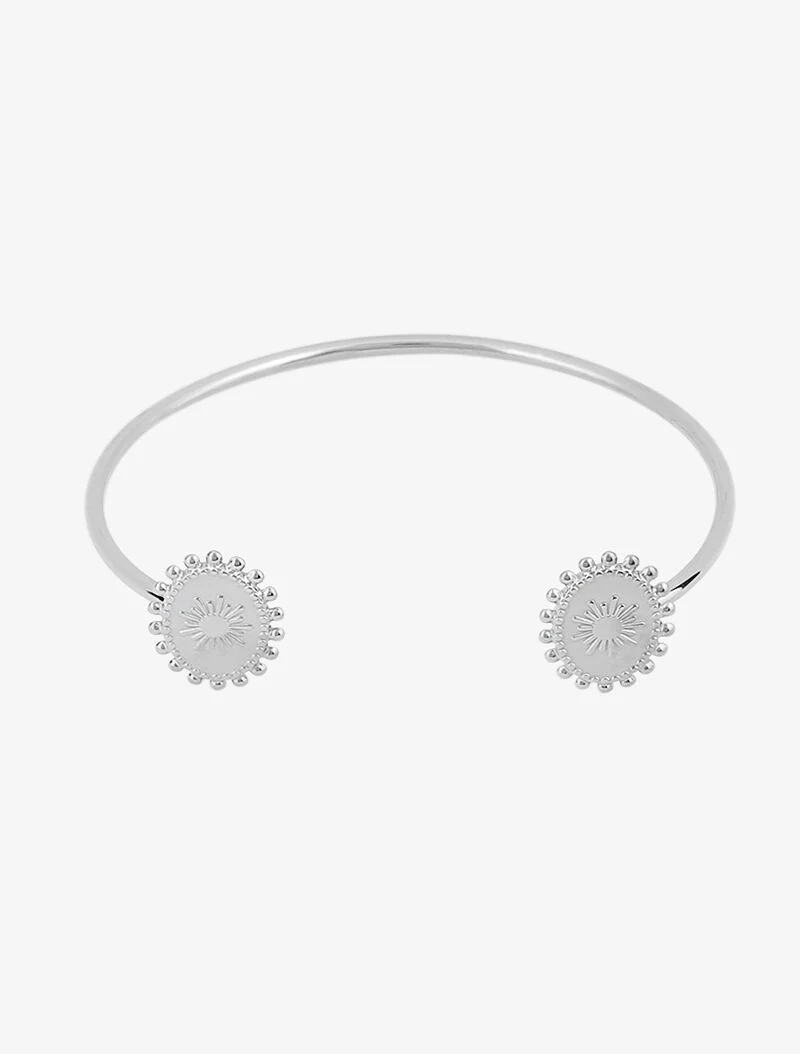 Bracelet jonc à médailles texturées - argent