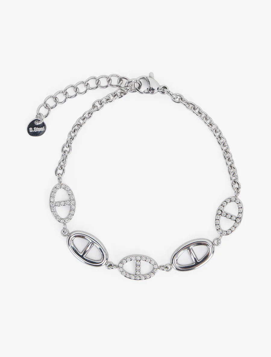 Bracelet maillons marins ornés de zircons blancs - Argent - Image 2
