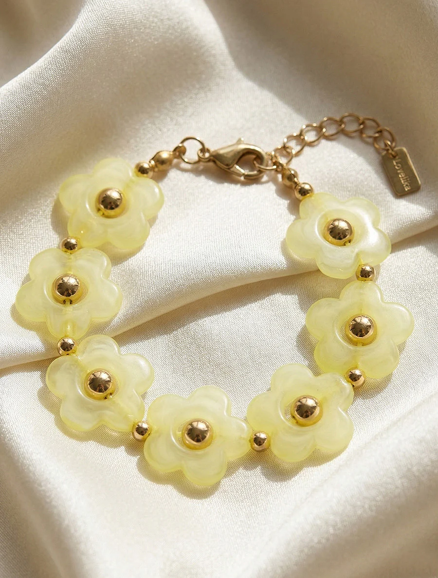 Bracelet motif fleurs en résine - Jaune