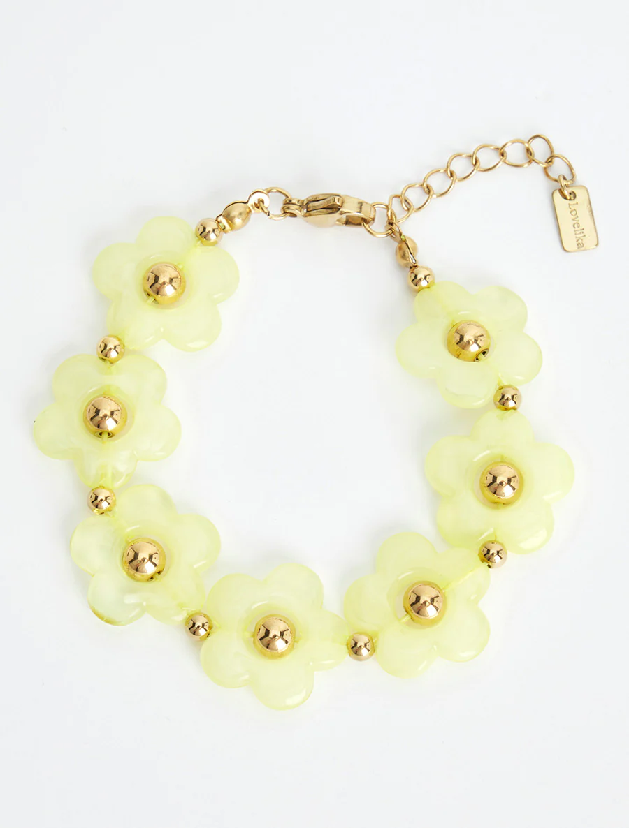Bracelet motif fleurs en résine - Jaune - Image 2
