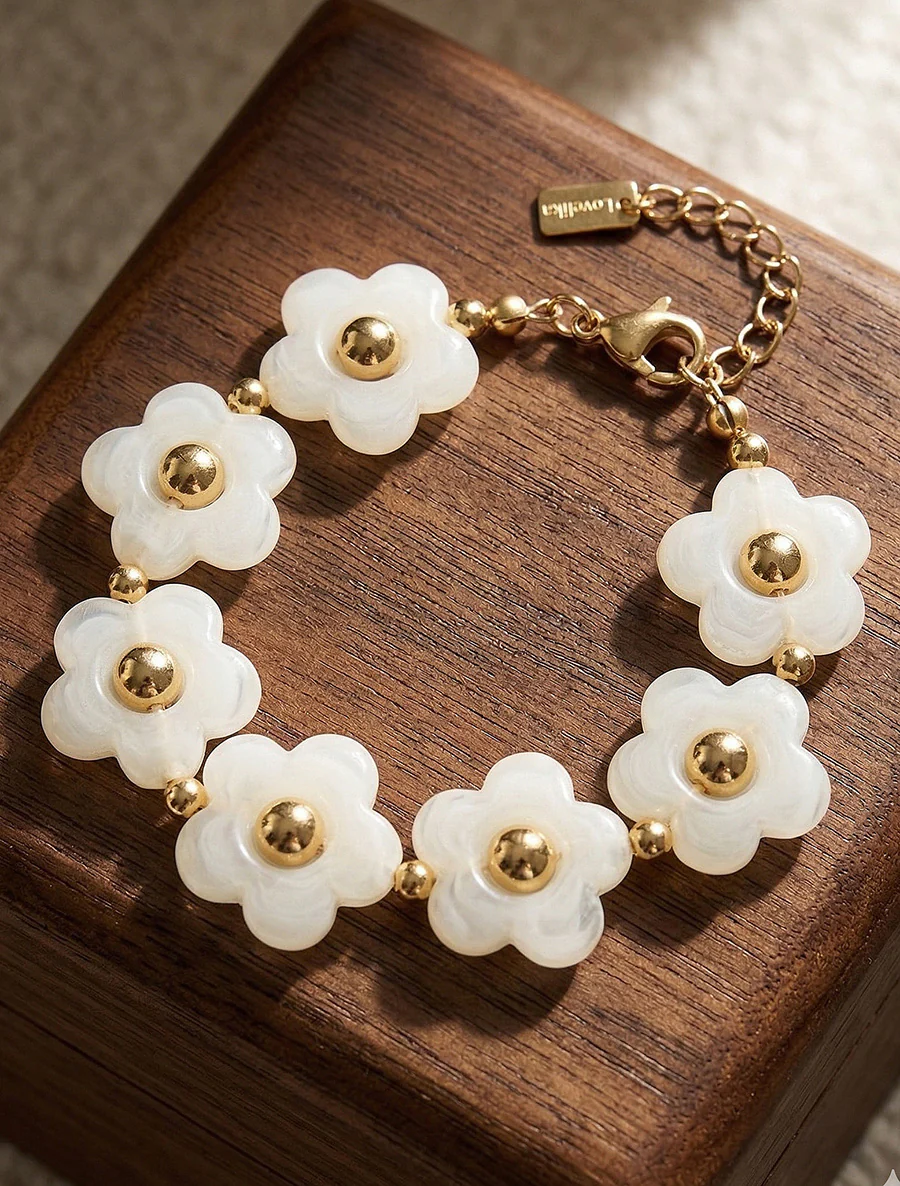 Bracelet motif fleurs en résine - Blanc