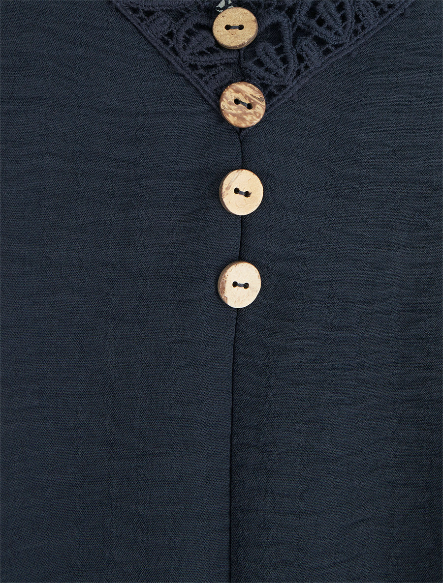 Caraco à boutons décoratifs et broderie - Bleu nuit - Image 3