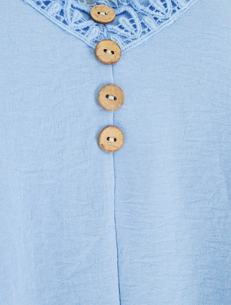 Caraco à boutons décoratifs et broderie - Bleu ciel - Image 3