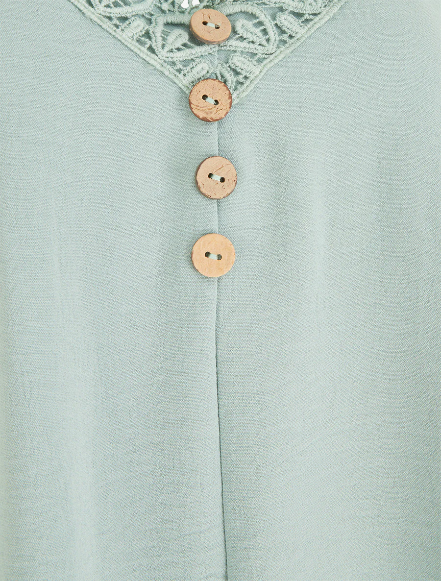 Caraco à boutons décoratifs et broderie - Vert d'eau - Image 3