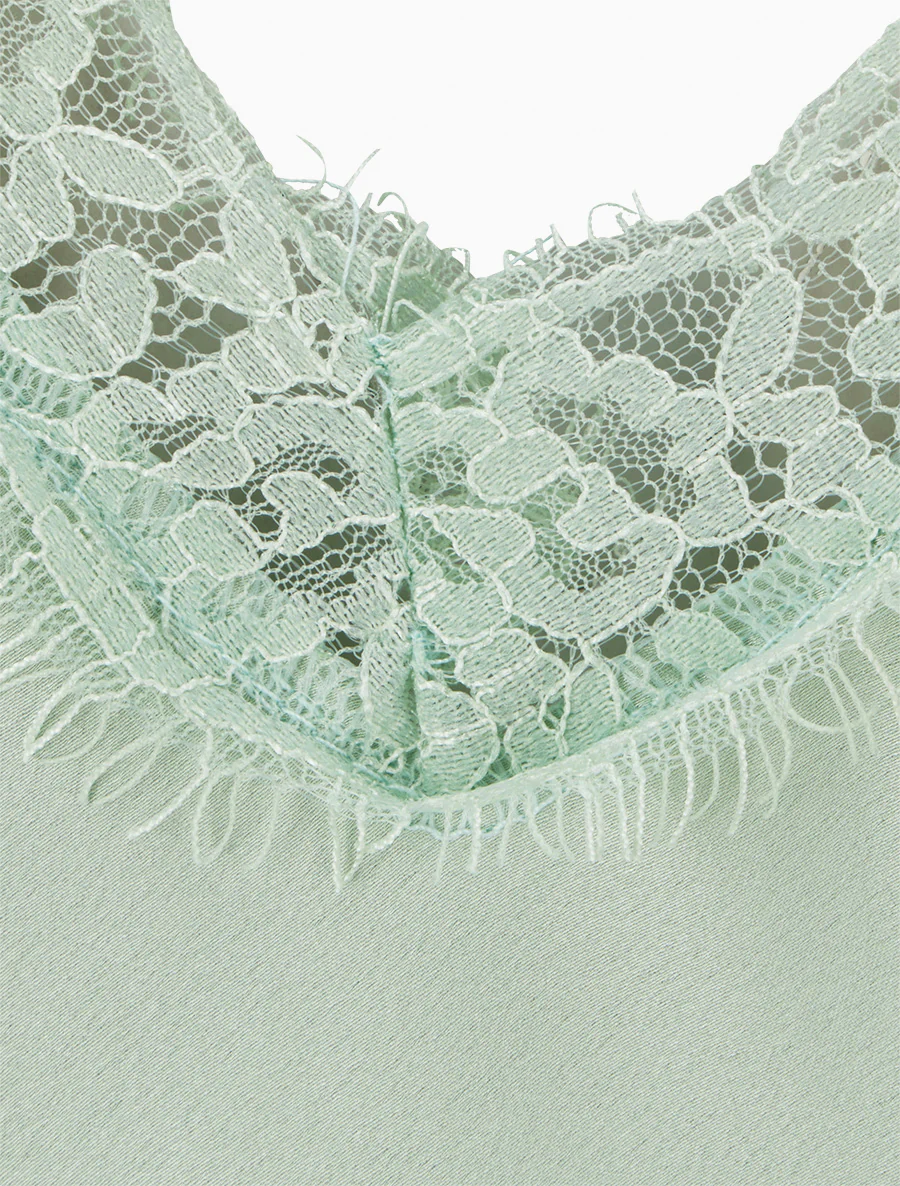 Caraco à bretelles et bords en dentelle - Vert d'eau - Image 3