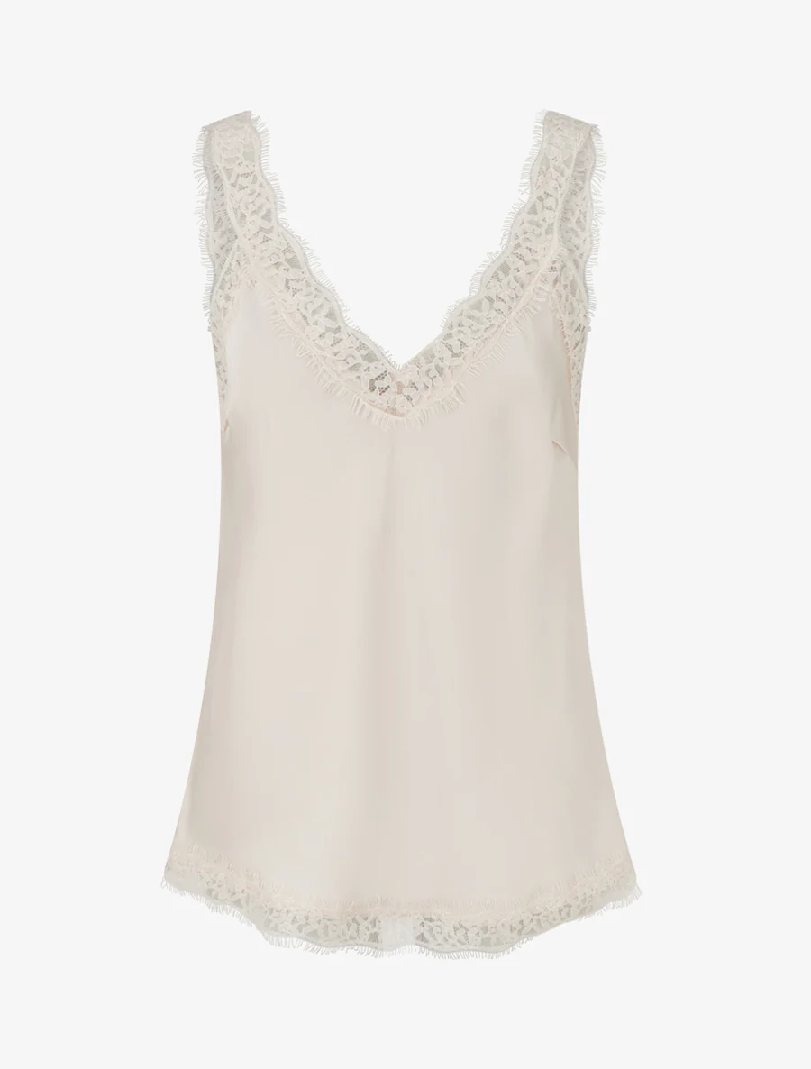 Caraco à bretelles et bords en dentelle - Beige
