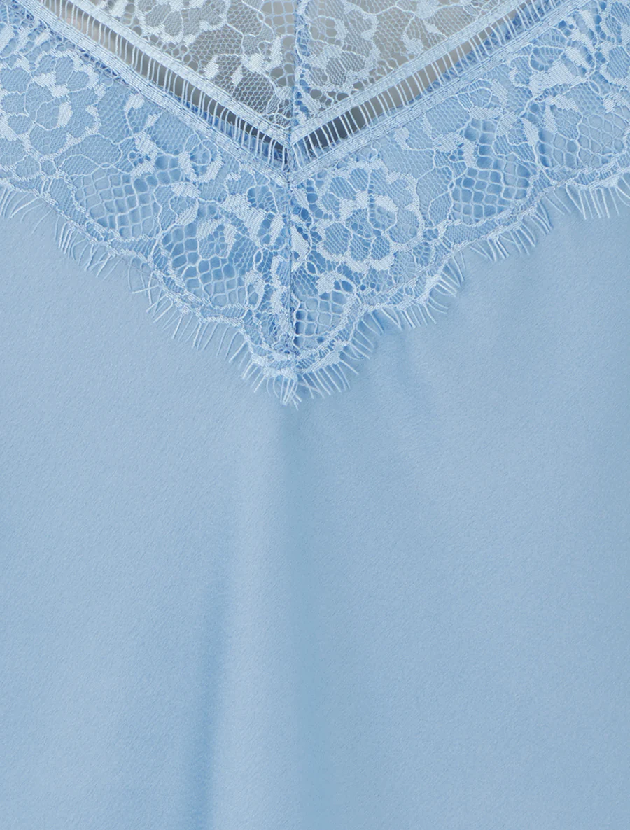 Caraco à col V en dentelle - Bleu ciel - Image 3