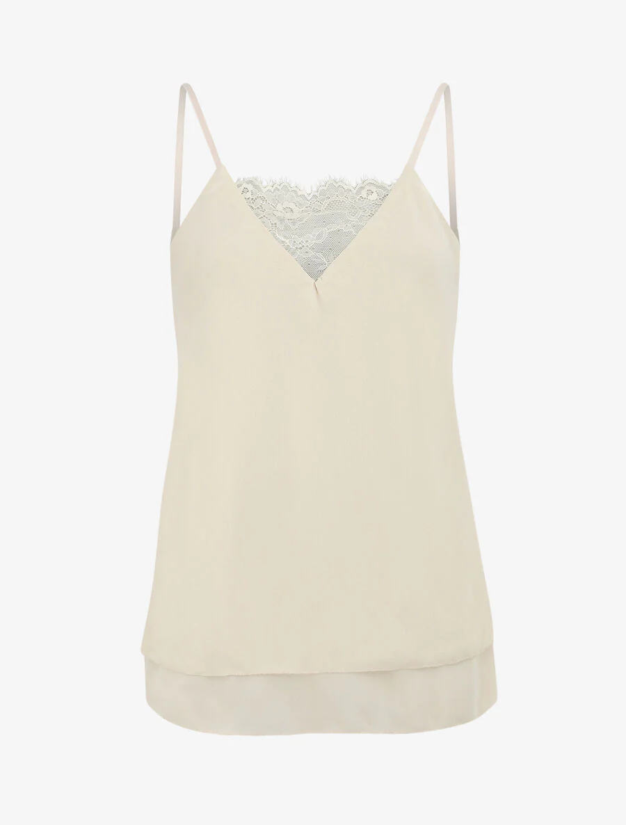 Caraco à col V en dentelle - Beige