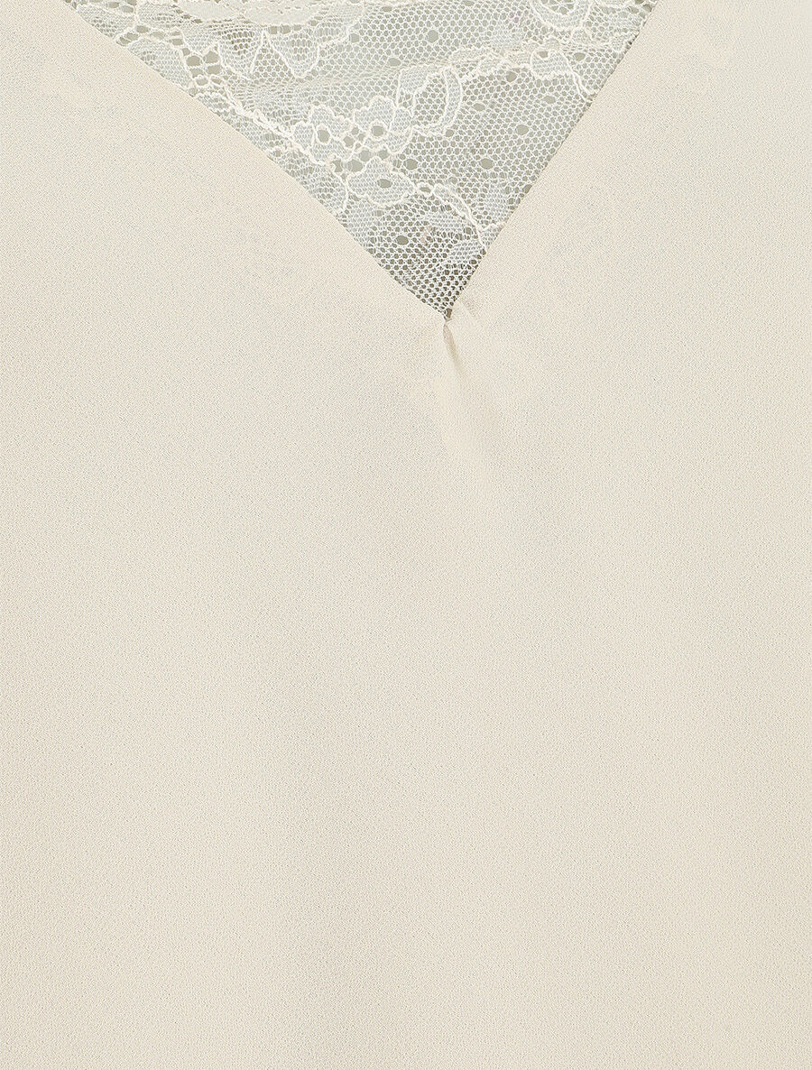 Caraco à col V en dentelle - Beige - Image 3