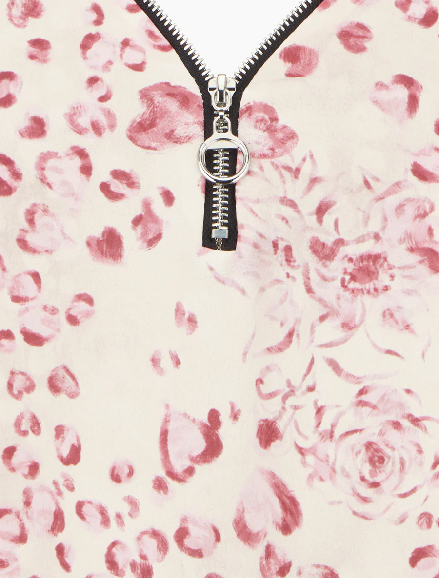 Caraco boule à zip et imprimé léopard fleuri - Rose - Image 3