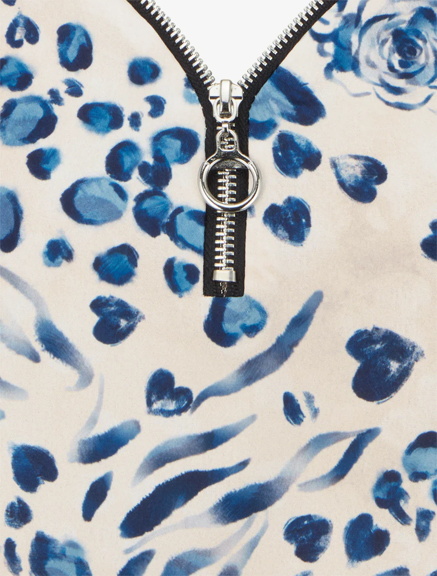 Caraco boule à zip et imprimé léopard fleuri - Marine - Image 3