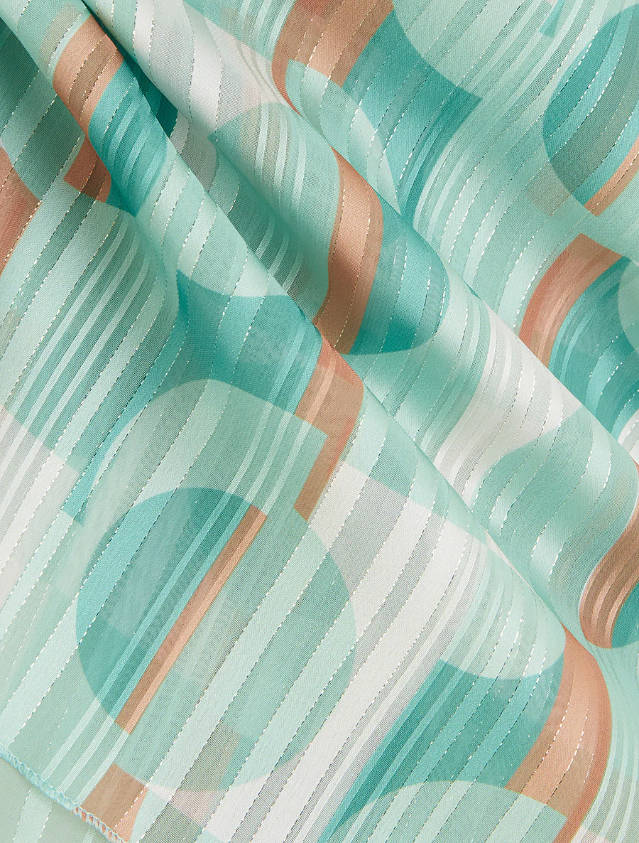 Caraco droit à motif géométrique irisé - Vert d'eau - Image 3
