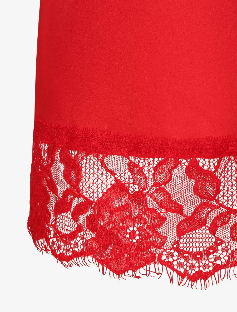 Caraco droit satiné à bords en dentelle - Rouge - Image 3