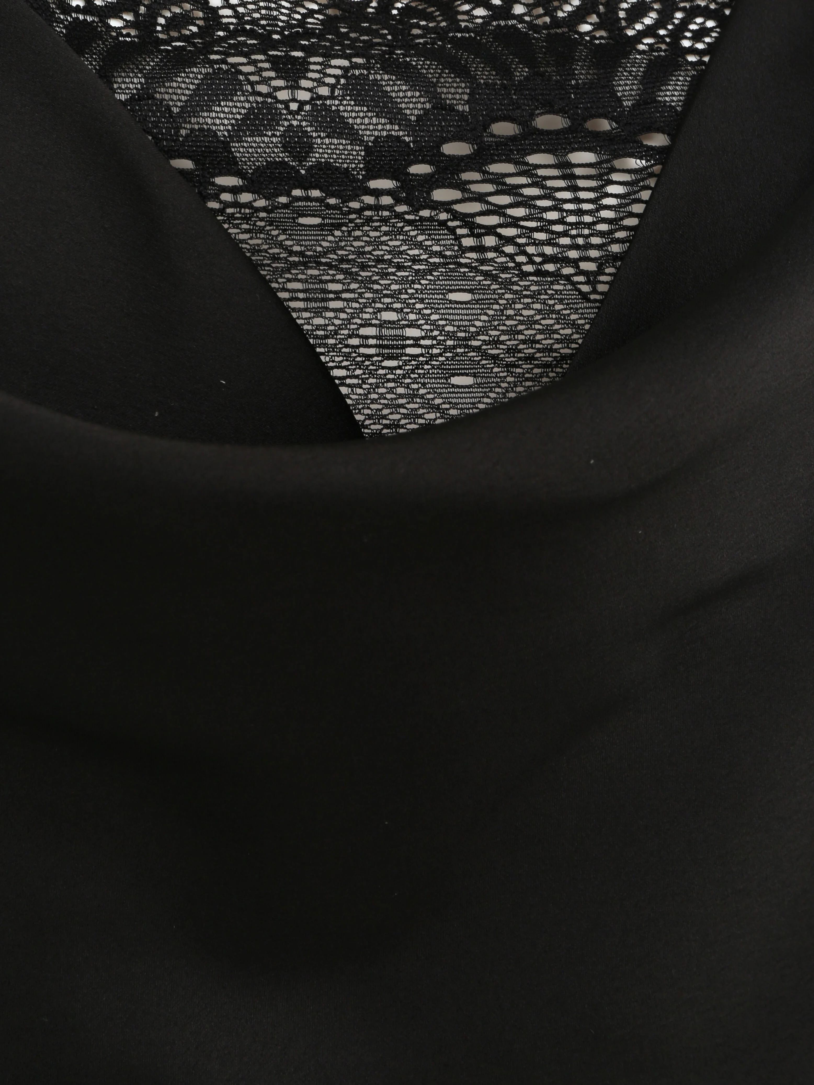 Caraco droit satiné à col bénitier et dentelle - Noir - Image 3