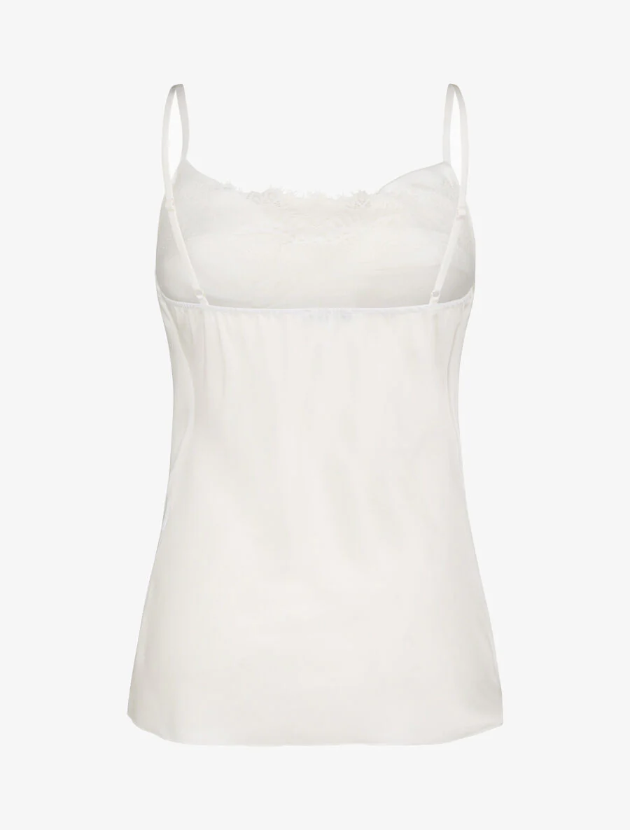 Caraco droit satiné à col bénitier et dentelle - Blanc - Image 2