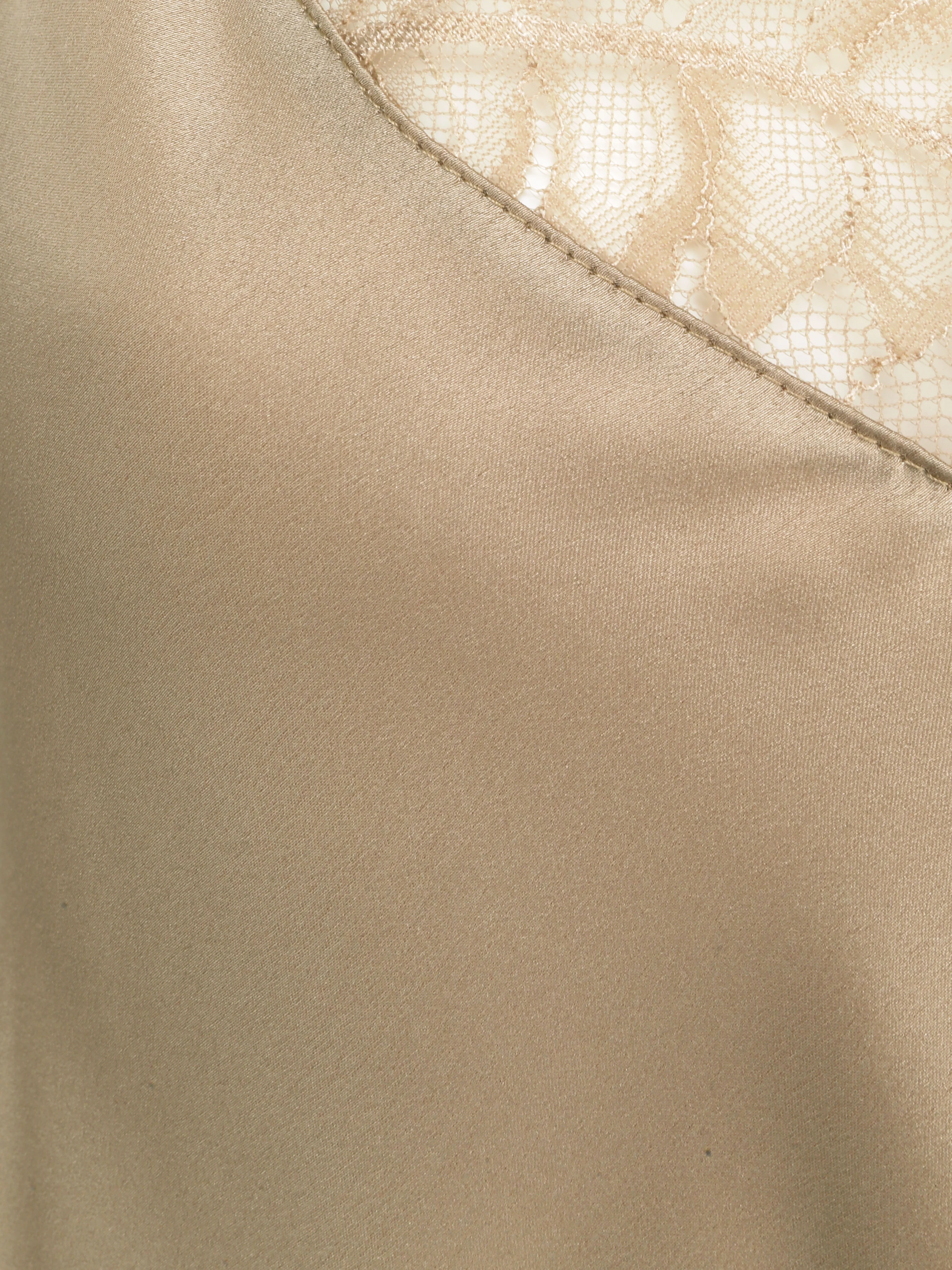 Caraco droit satiné à col V en dentelle - Beige - Image 3