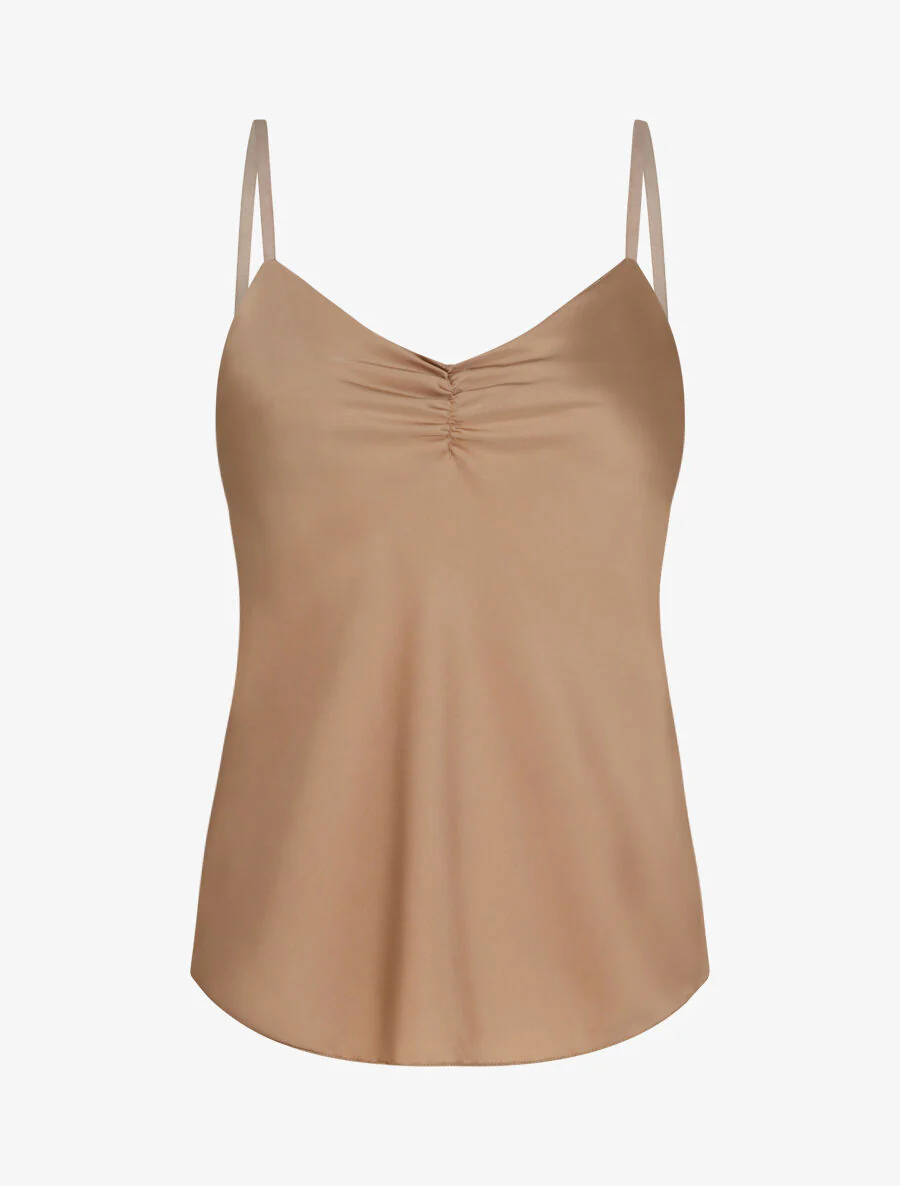 Caraco droit satiné à décolleté froncé - Beige