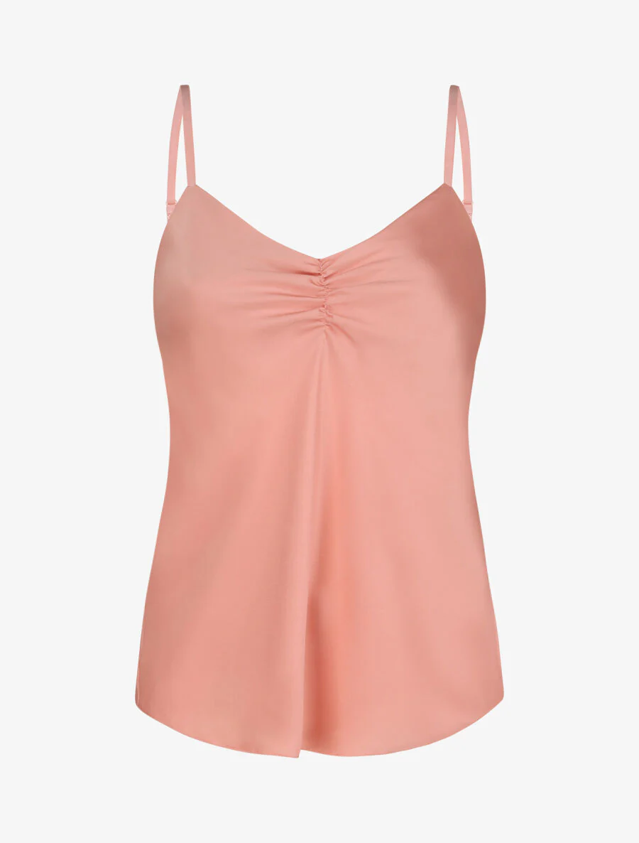 Caraco droit satiné à décolleté froncé - Rose