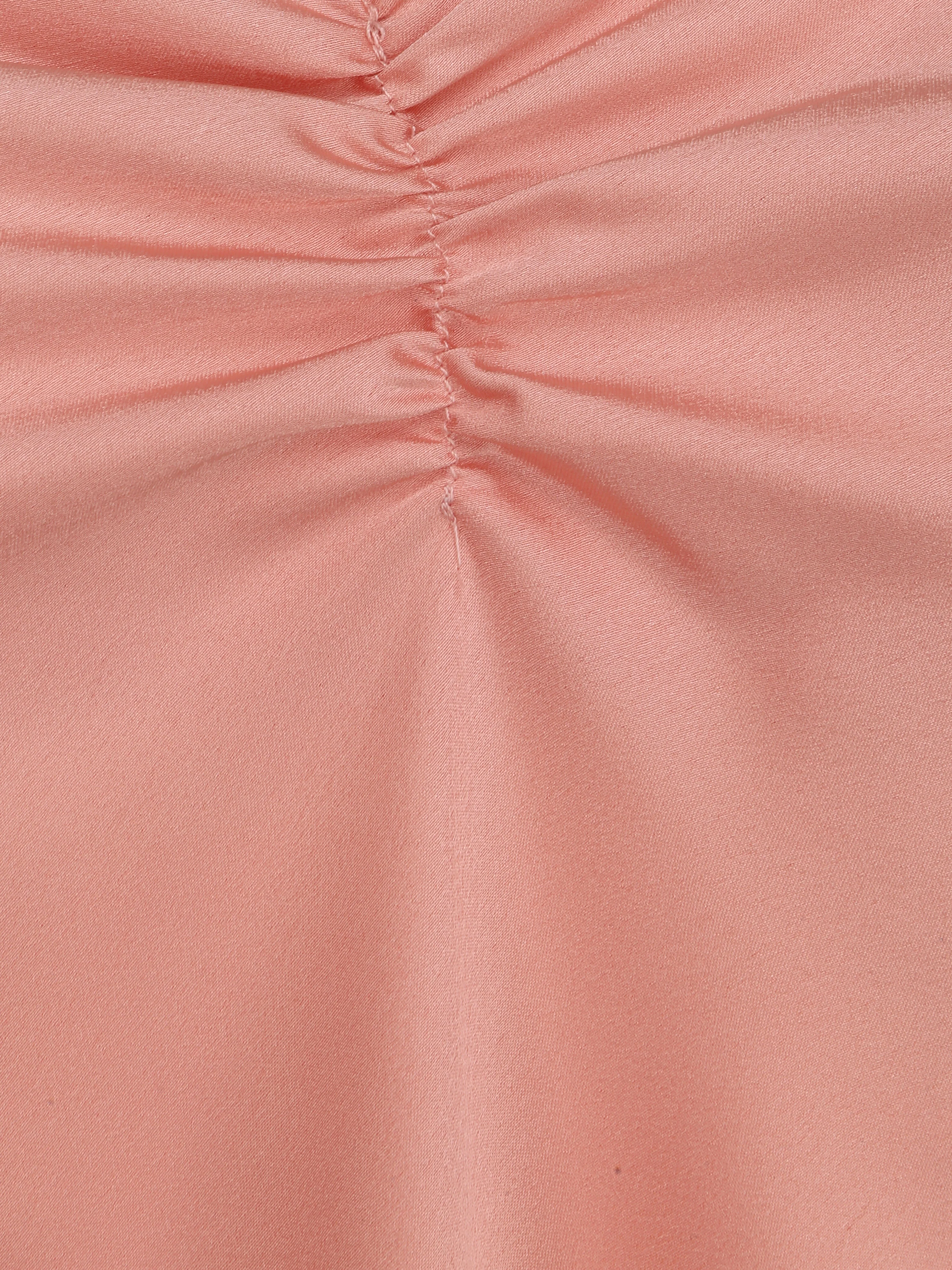 Caraco droit satiné à décolleté froncé - Rose - Image 3