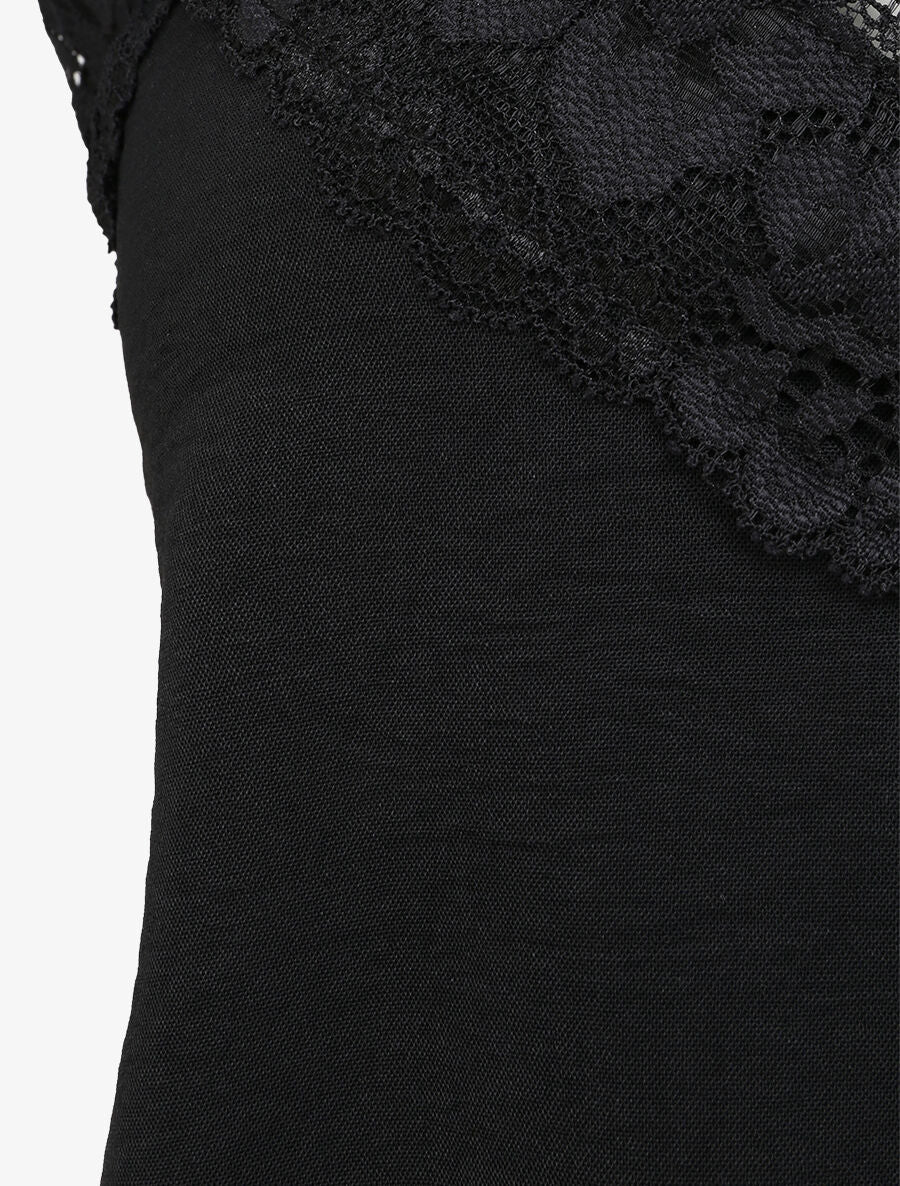 Caraco droit uni col dentelle - Noir - Image 3