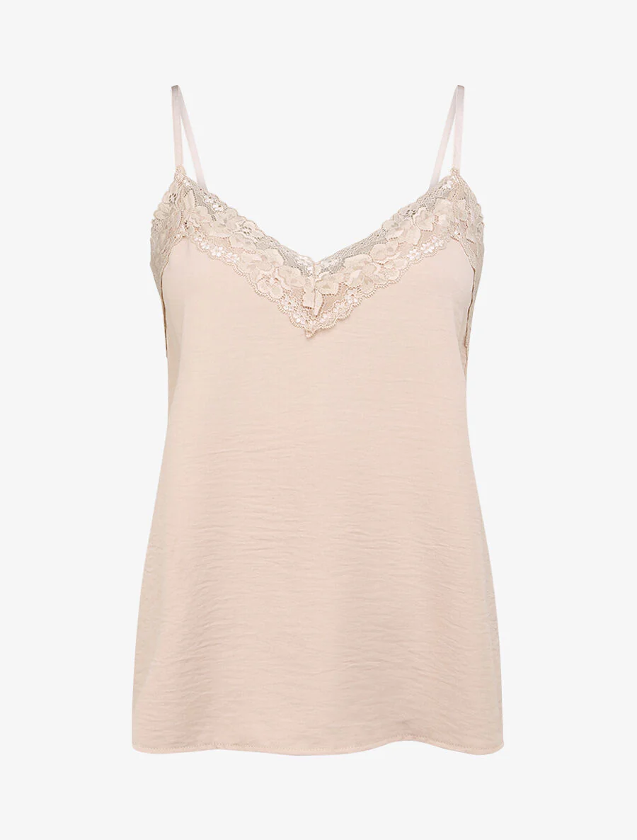 Caraco droit uni col dentelle - Beige
